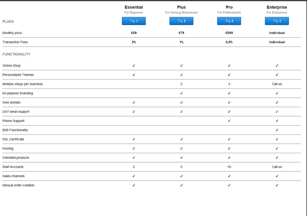 Pricing screenshot