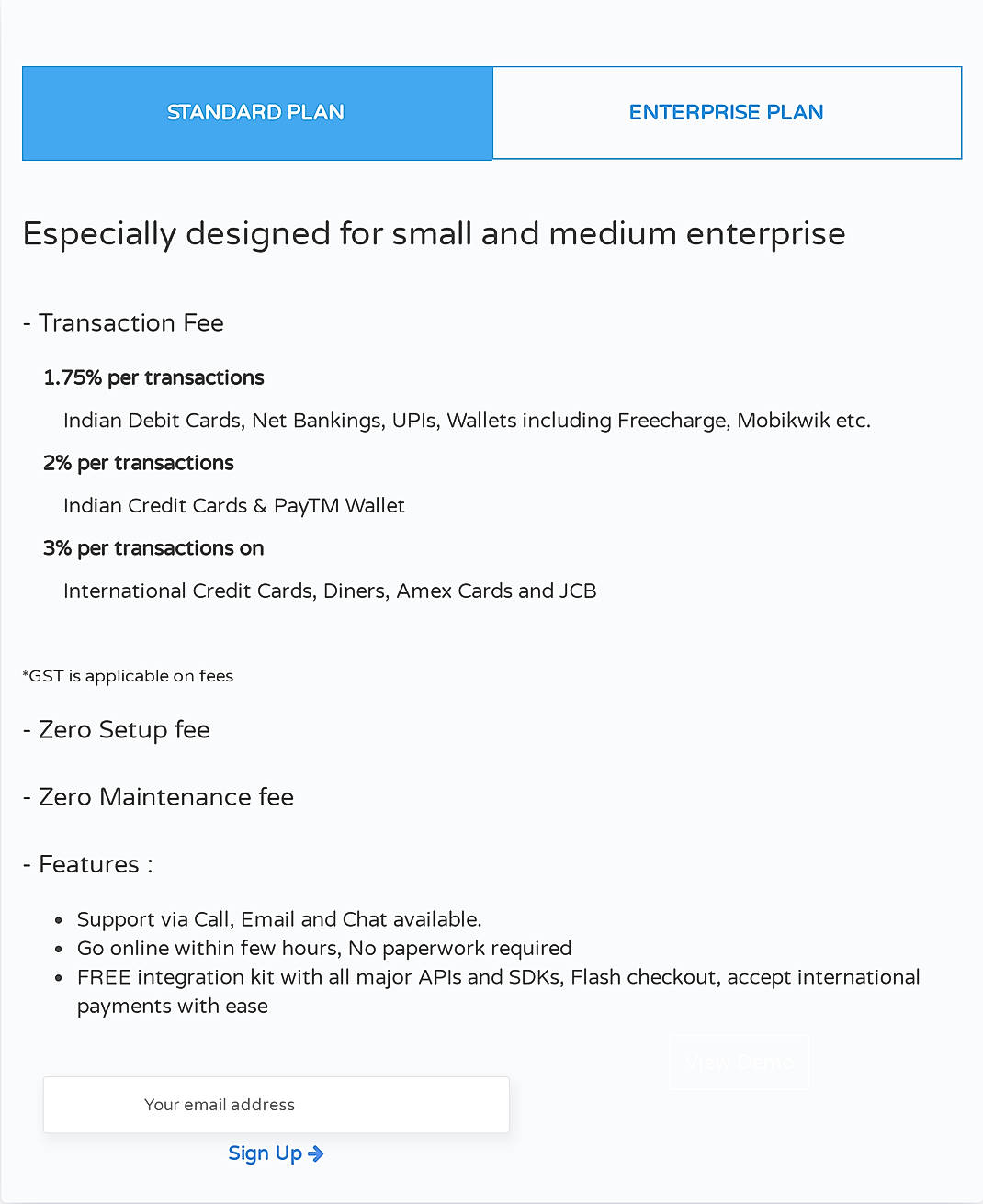 Pricing screenshot