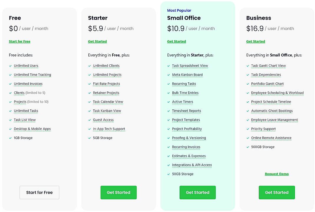 Pricing screenshot