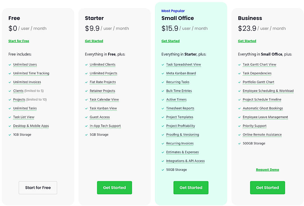 Pricing screenshot