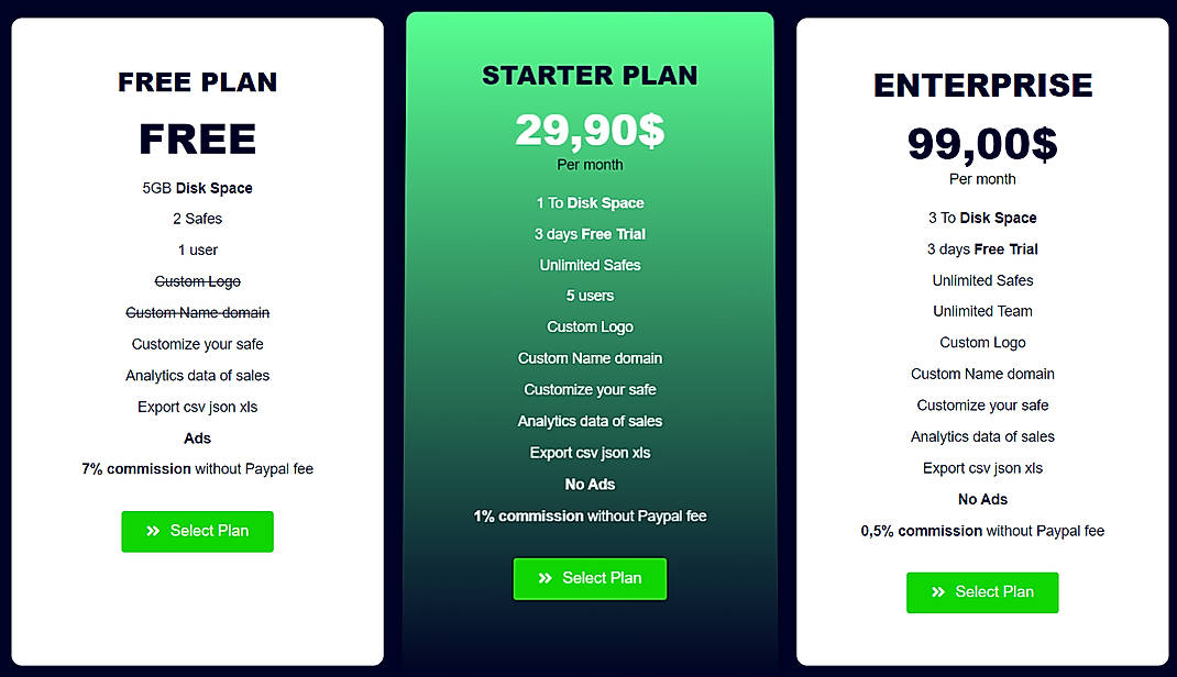 Pricing screenshot