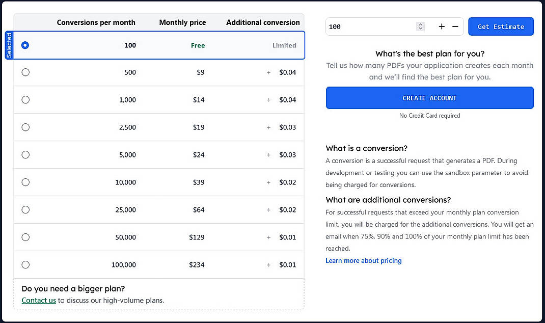 Pricing screenshot