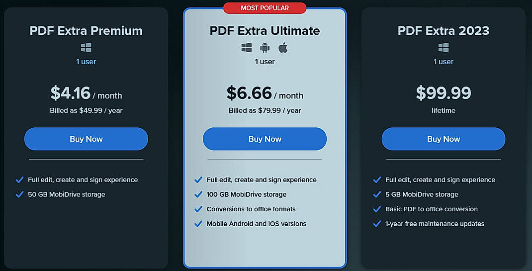 Pricing screenshot