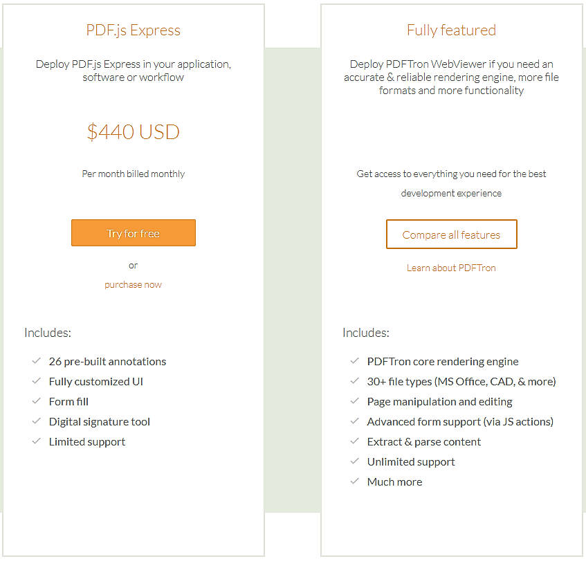 Pricing screenshot