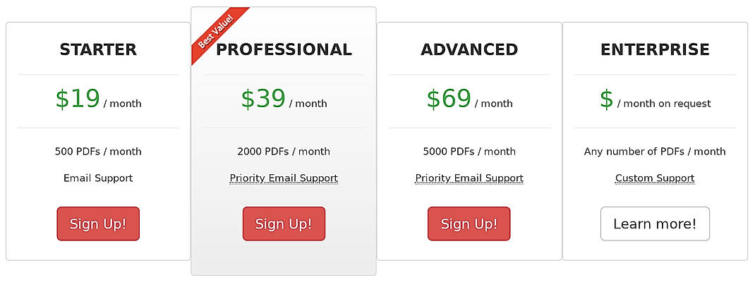 Pricing screenshot