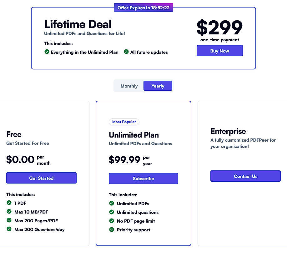 Pricing screenshot