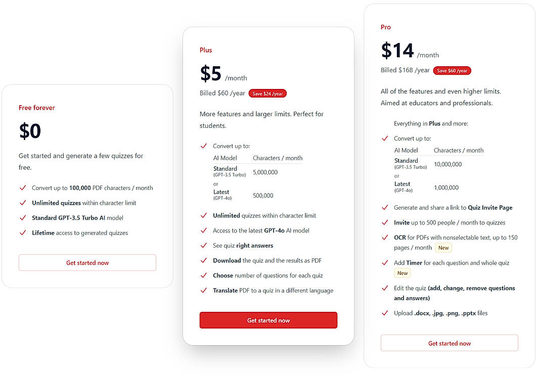 Pricing screenshot