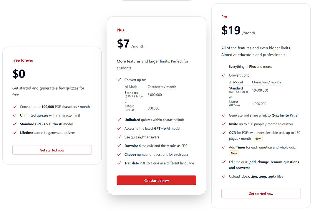 Pricing screenshot