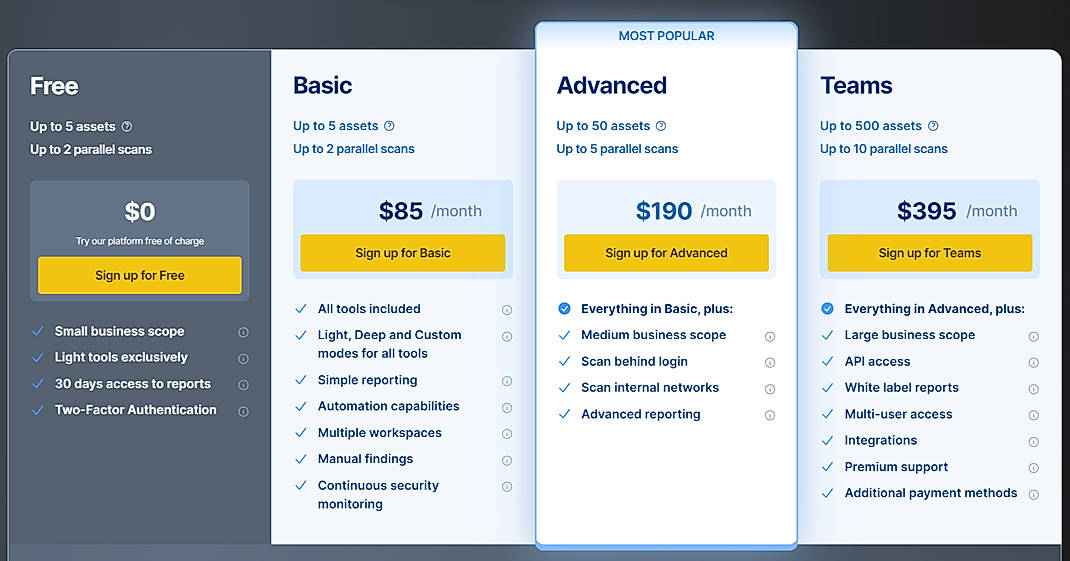 Pricing screenshot