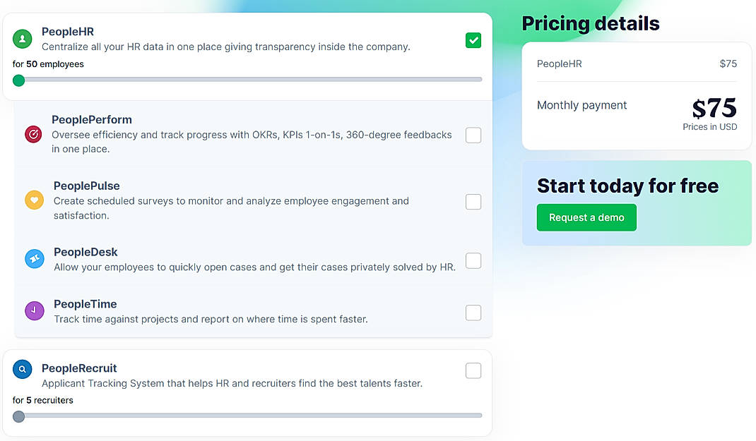 Pricing screenshot