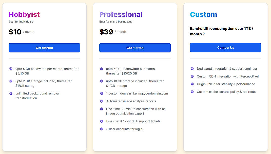 Pricing screenshot