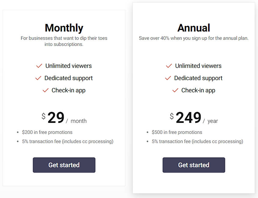 Pricing screenshot