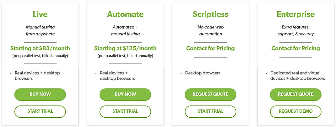 Pricing screenshot