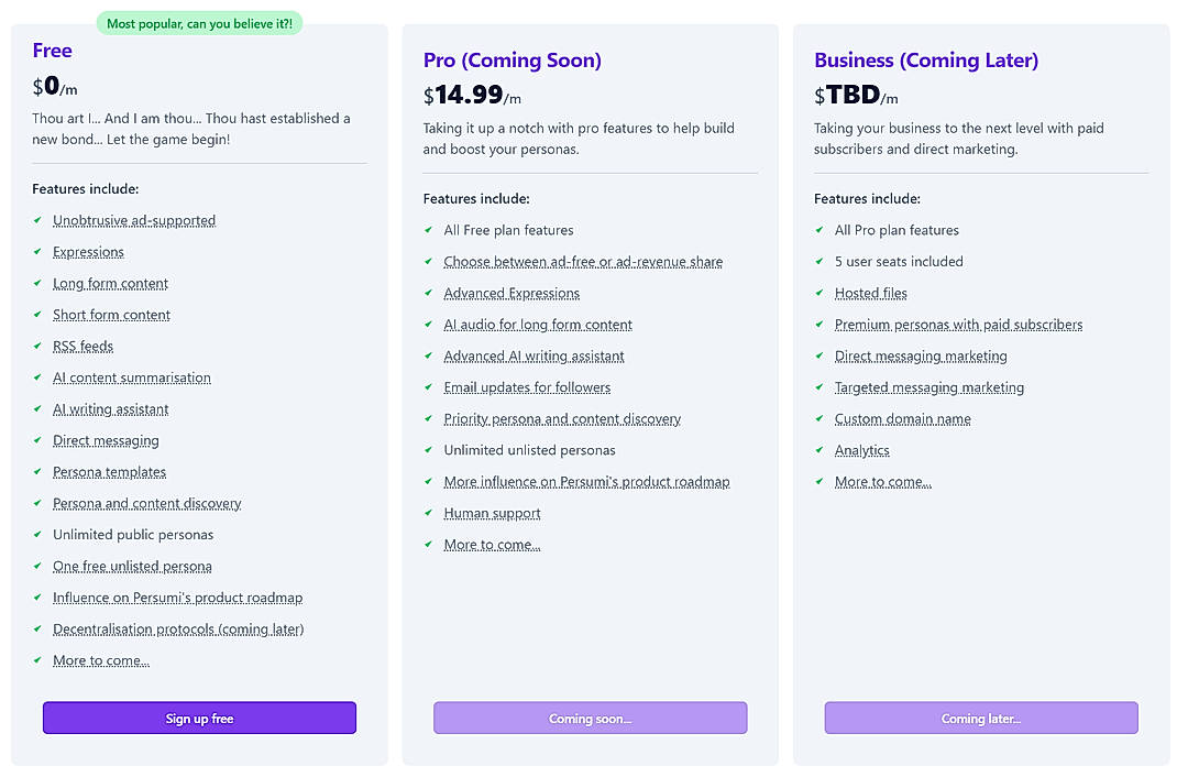 Pricing screenshot