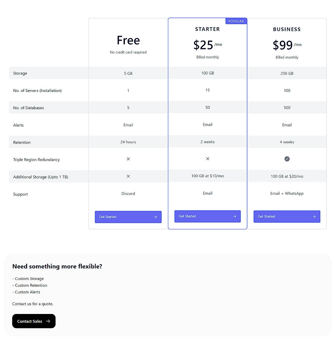 Pricing screenshot