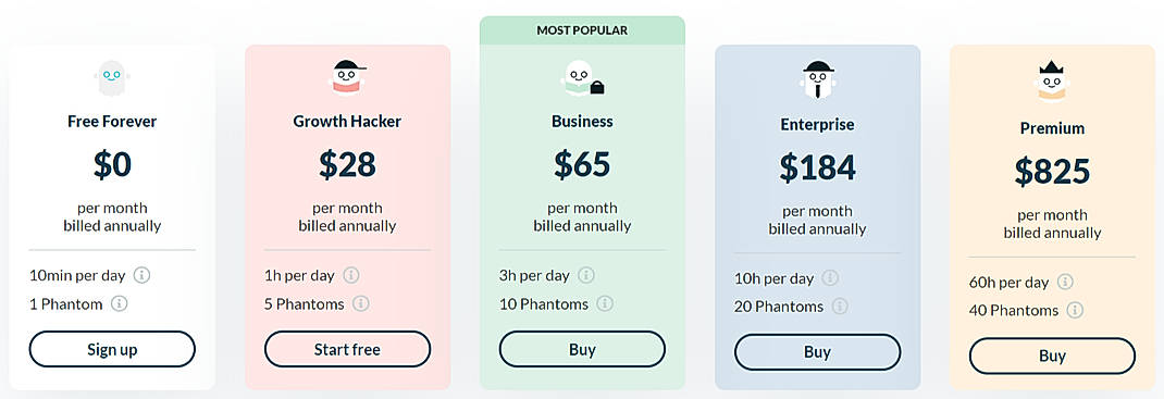 Pricing screenshot