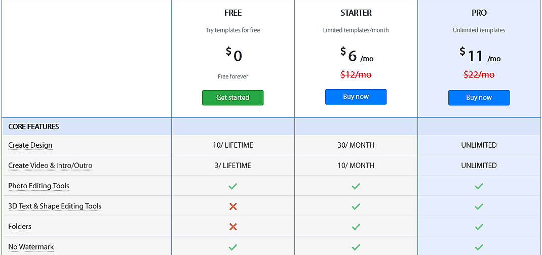 Pricing screenshot