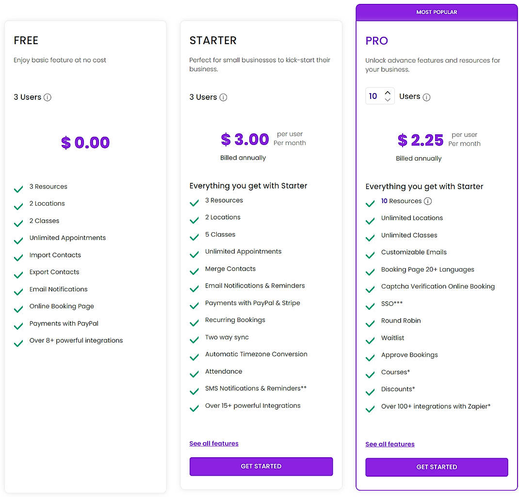 Pricing screenshot