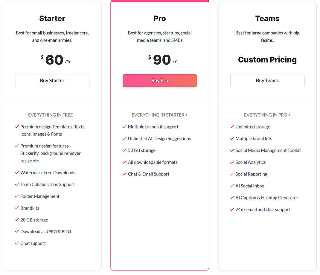 Pricing screenshot
