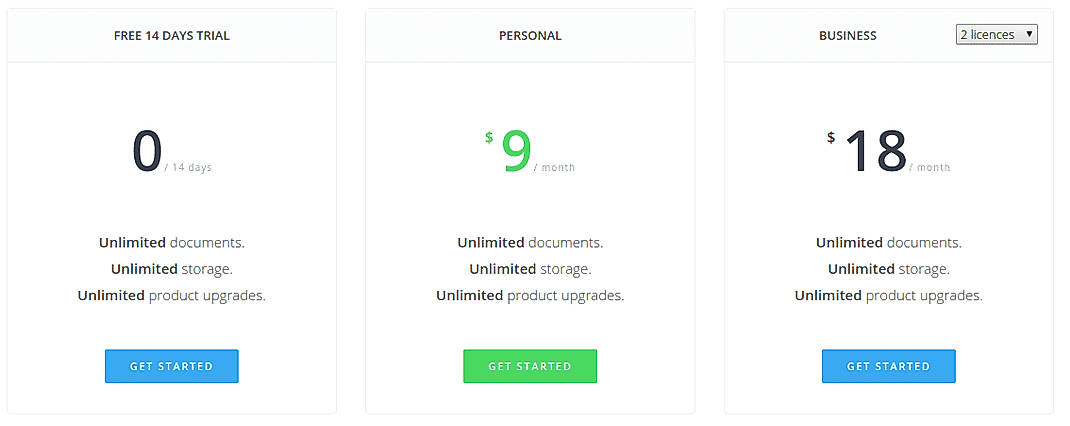 Pricing screenshot
