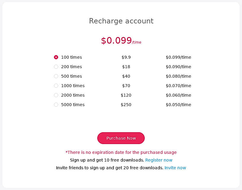Pricing screenshot