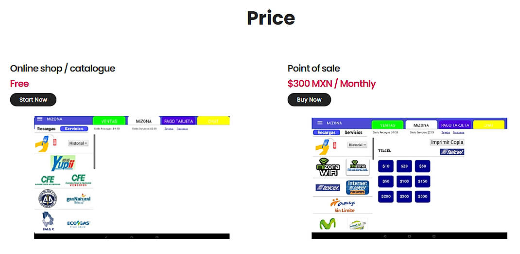 Pricing screenshot