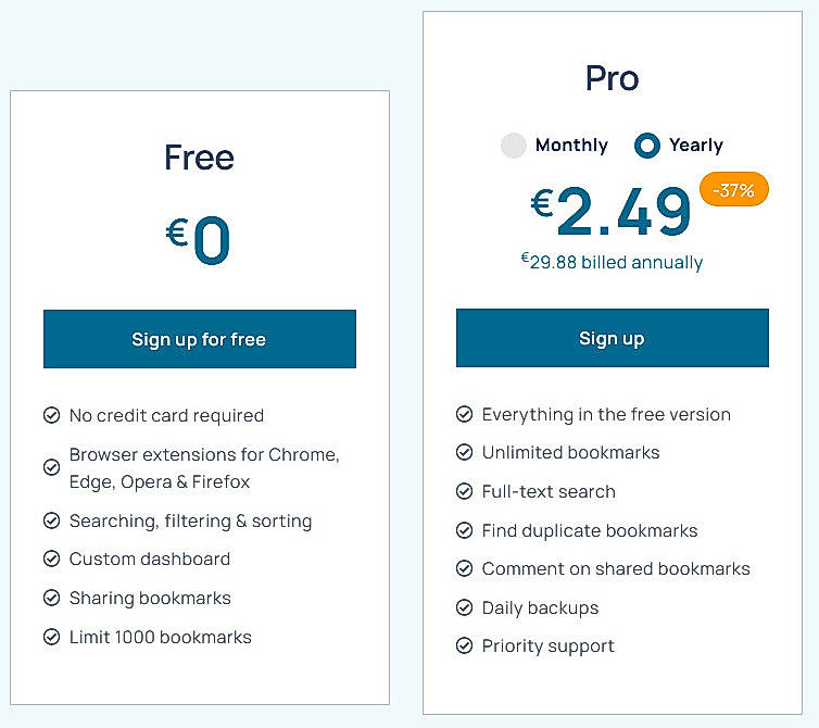 Pricing screenshot