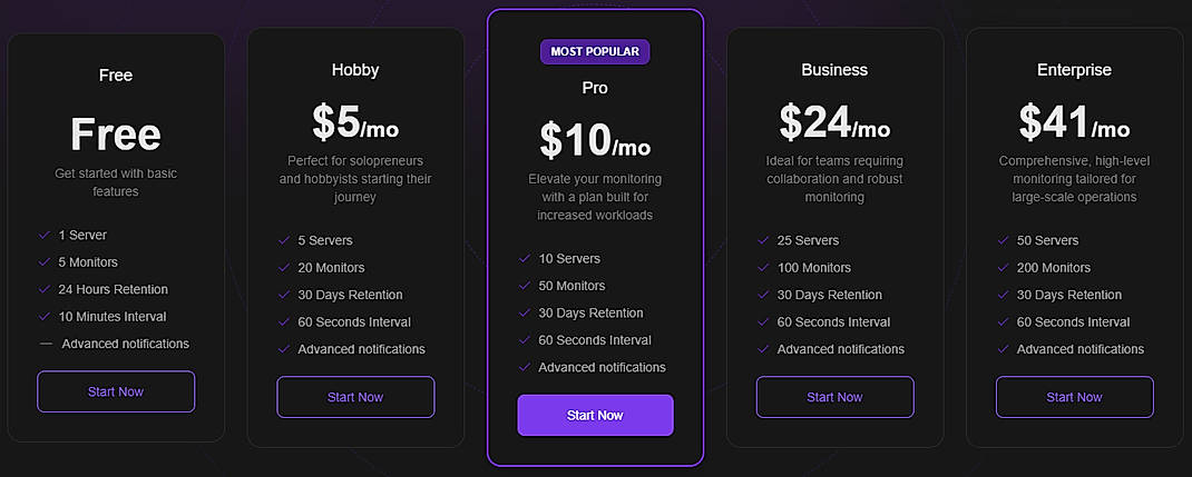 Pricing screenshot