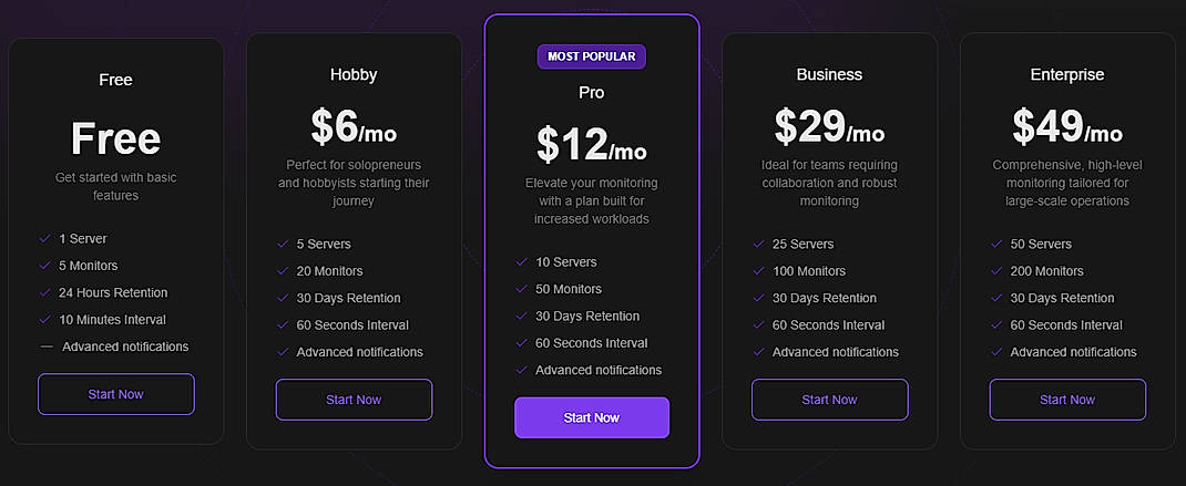 Pricing screenshot