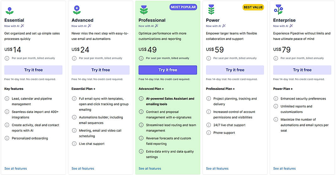Pricing screenshot