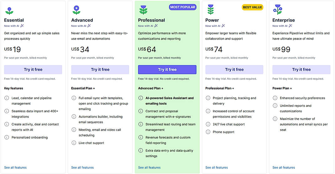 Pricing screenshot