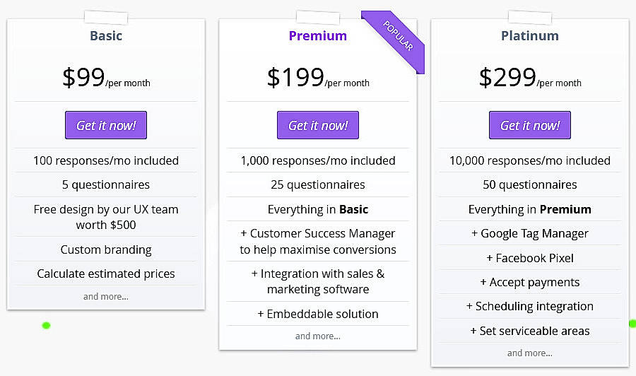 Pricing screenshot