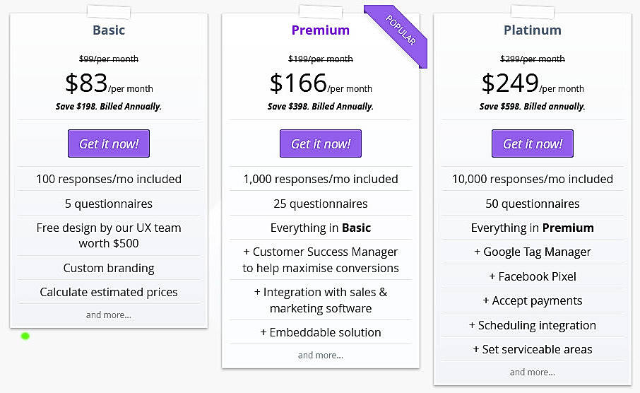 Pricing screenshot