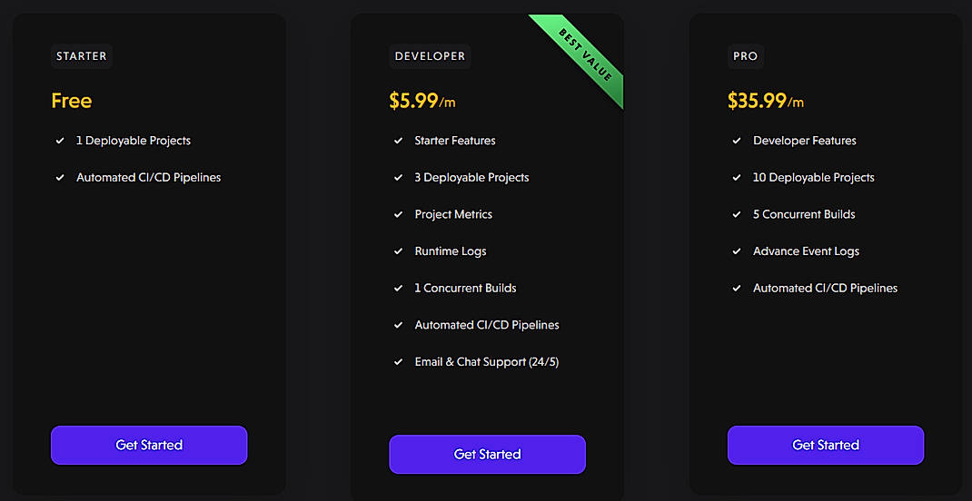 Pricing screenshot