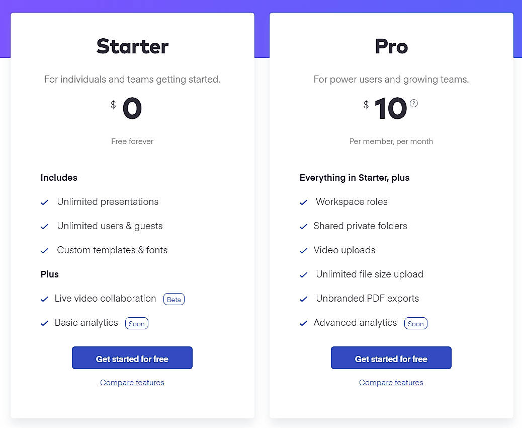 Pricing screenshot