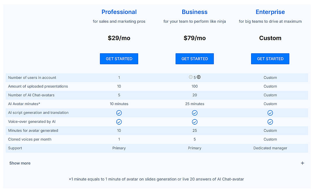 Pricing screenshot
