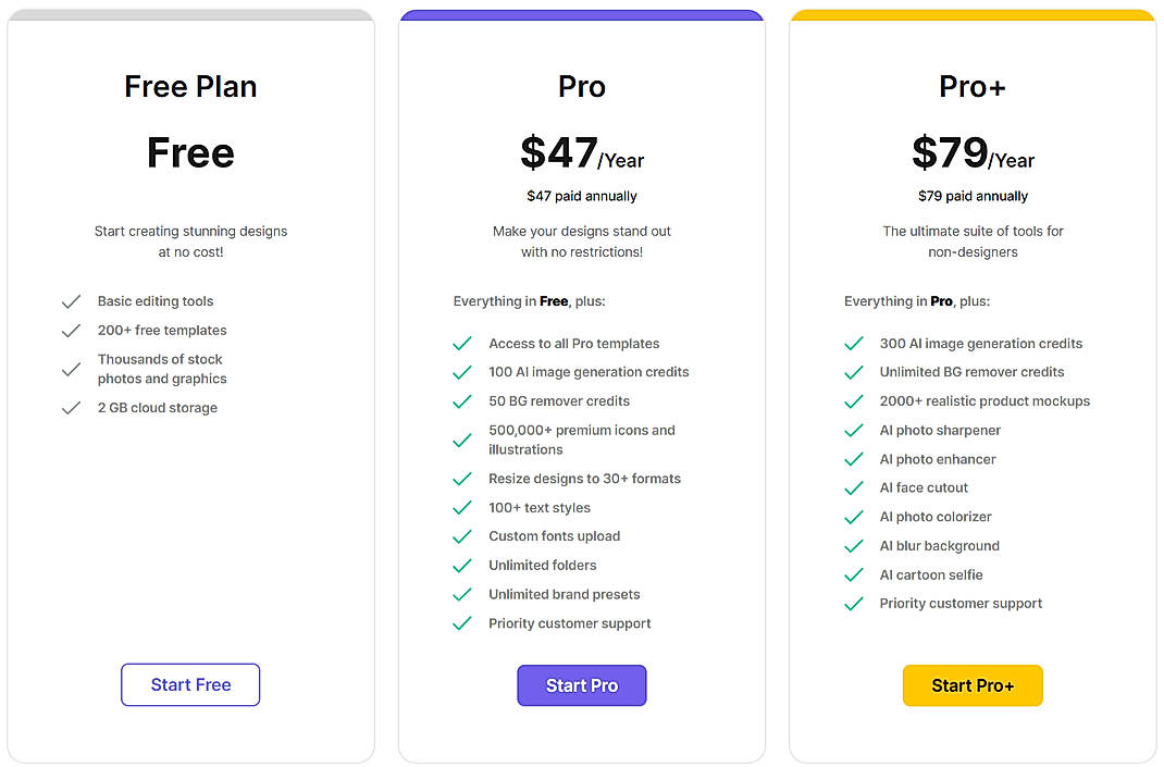 Pricing screenshot