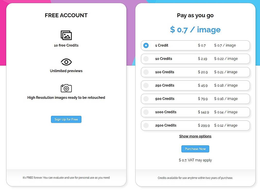 Pricing screenshot