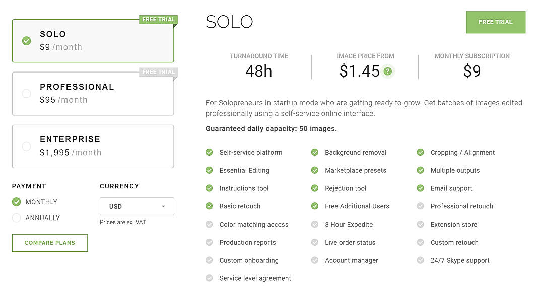 Pricing screenshot