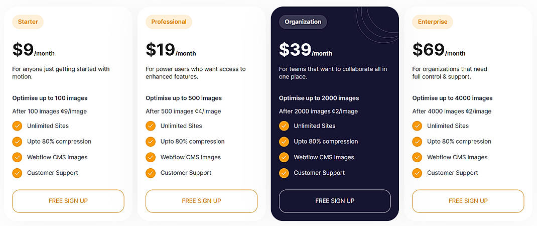 Pricing screenshot