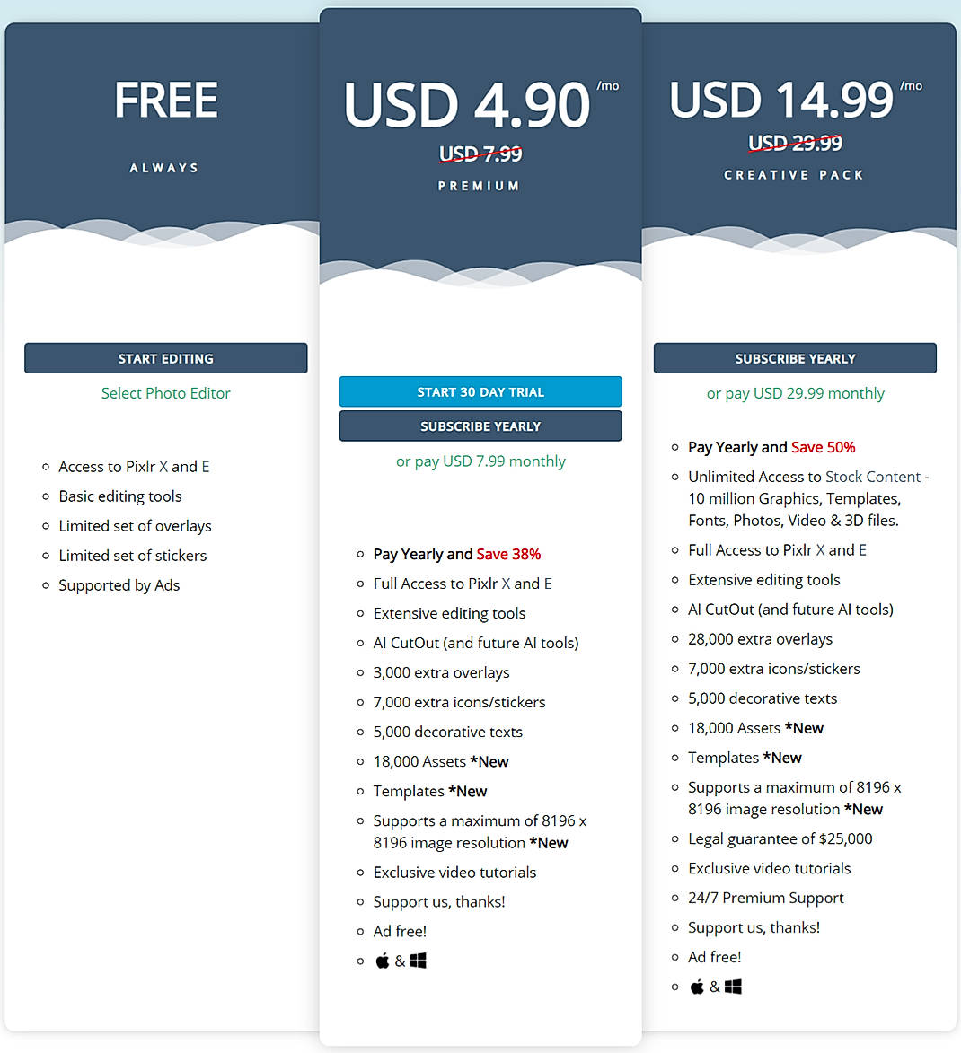 Pricing screenshot