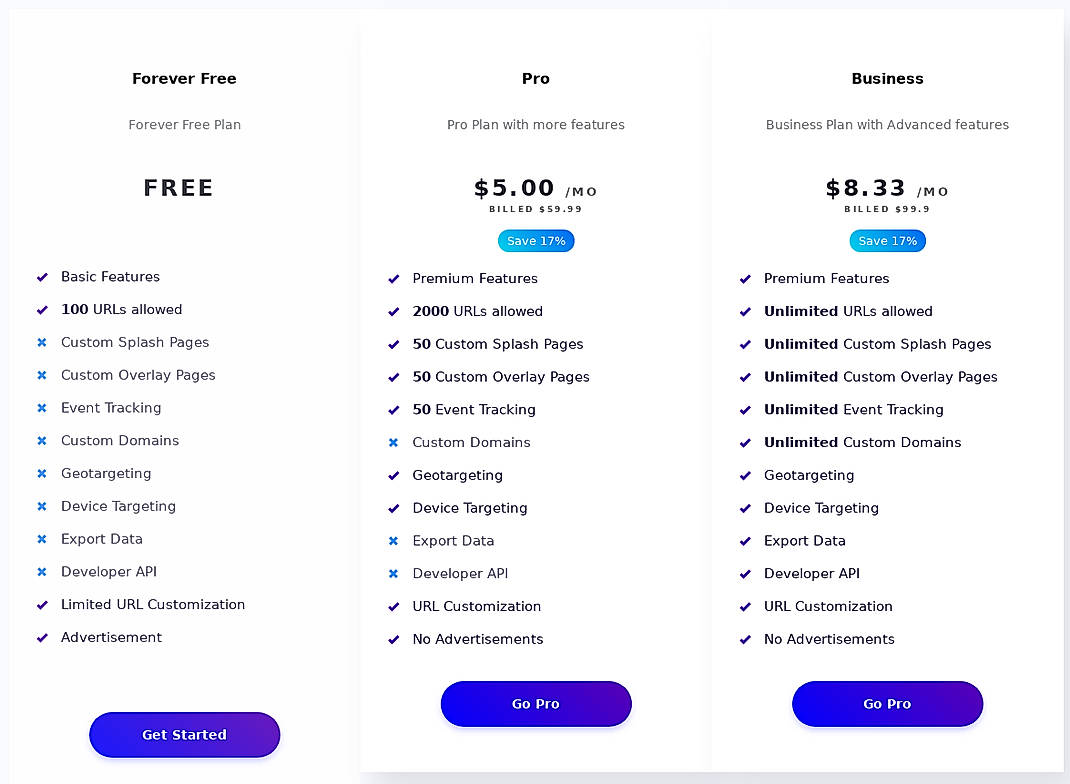 Pricing screenshot