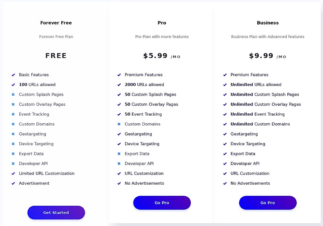 Pricing screenshot