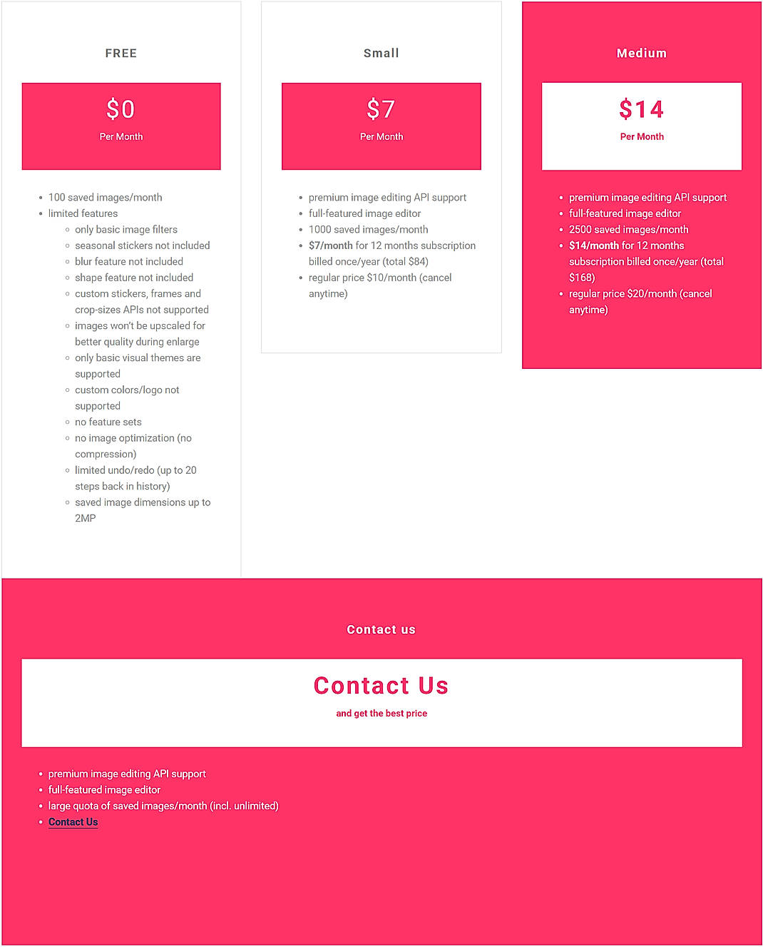 Pricing screenshot