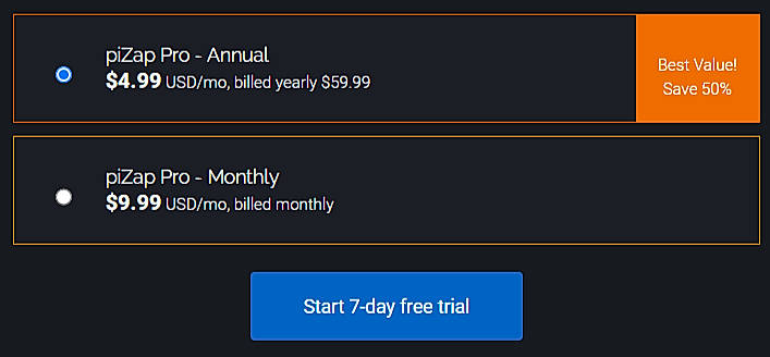 Pricing screenshot