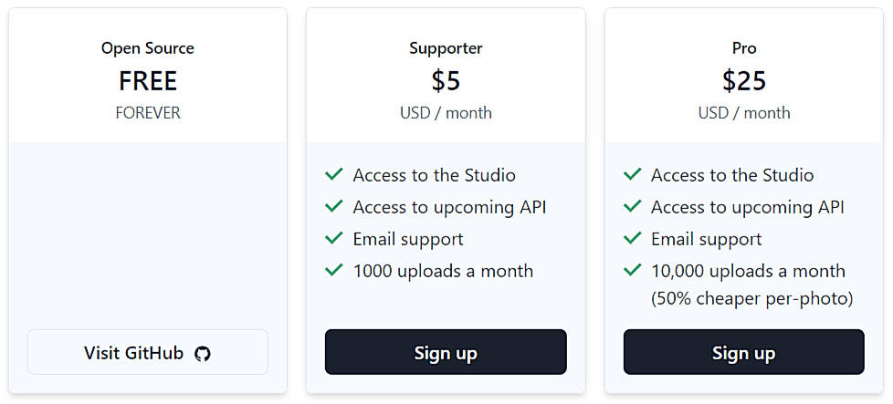 Pricing screenshot