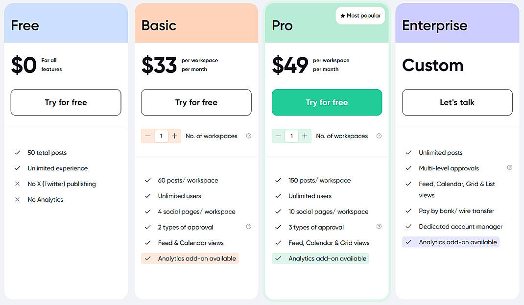 Pricing screenshot