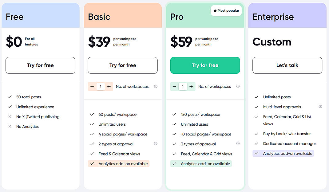 Pricing screenshot