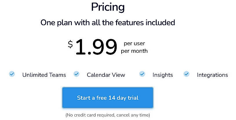 Pricing screenshot