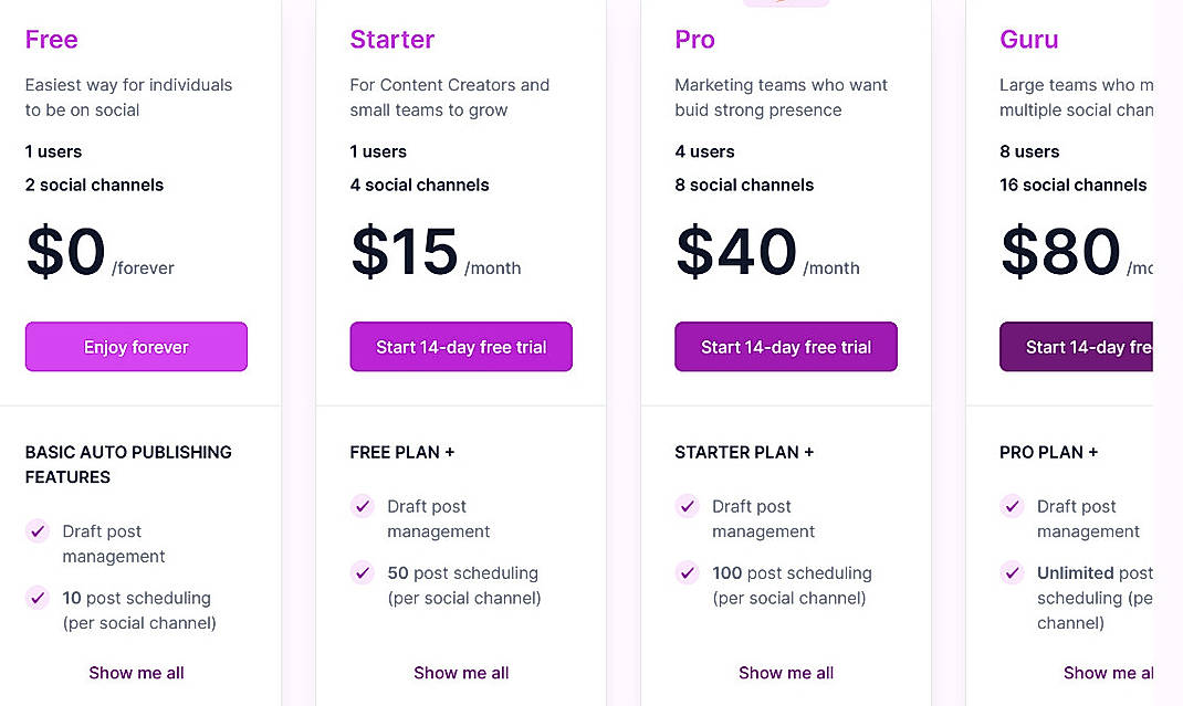 Pricing screenshot